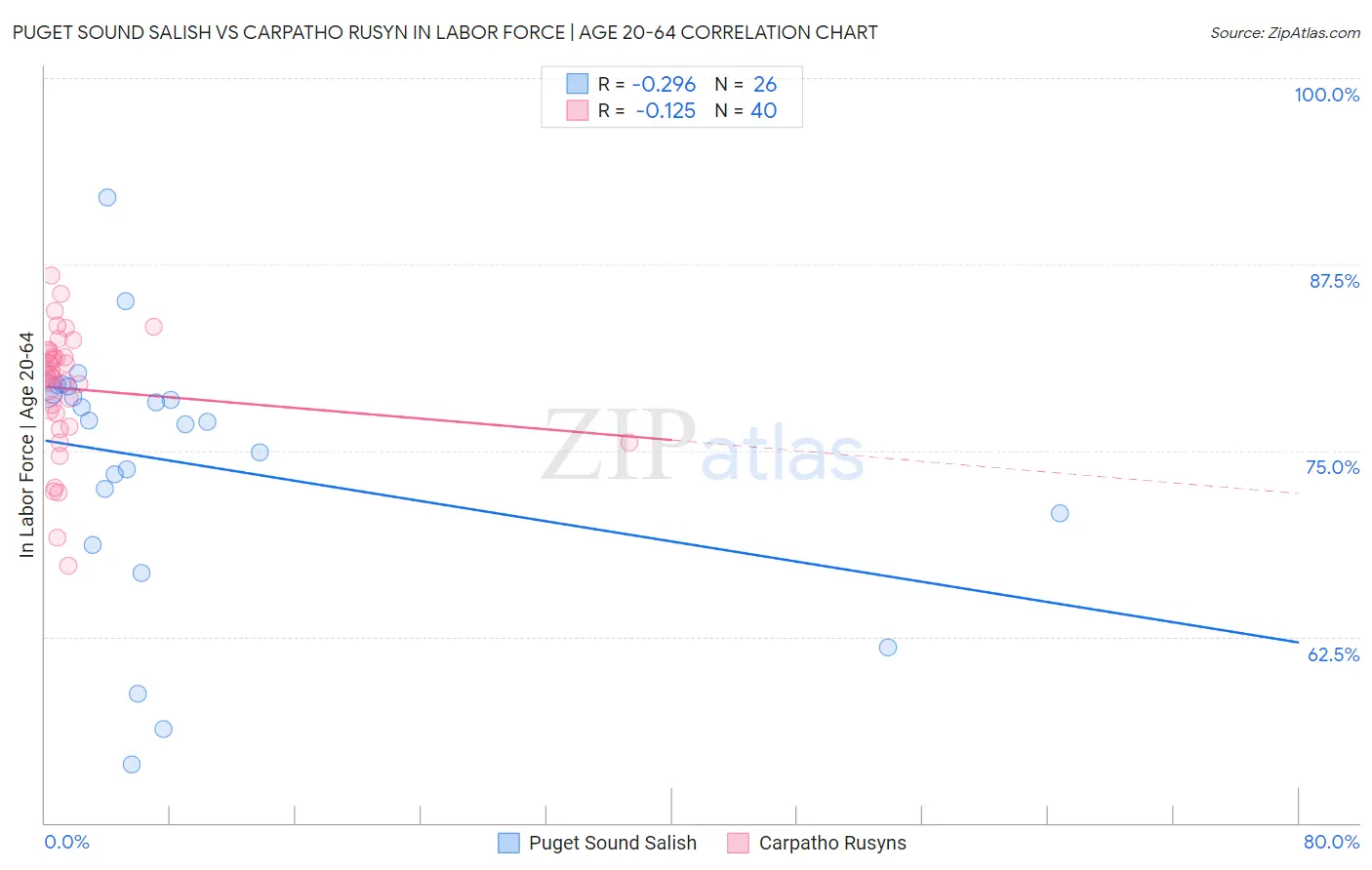 Puget Sound Salish vs Carpatho Rusyn In Labor Force | Age 20-64