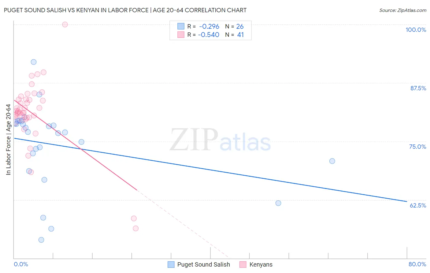 Puget Sound Salish vs Kenyan In Labor Force | Age 20-64
