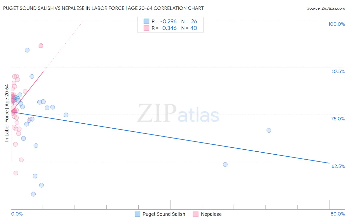 Puget Sound Salish vs Nepalese In Labor Force | Age 20-64
