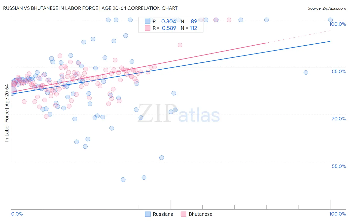 Russian vs Bhutanese In Labor Force | Age 20-64