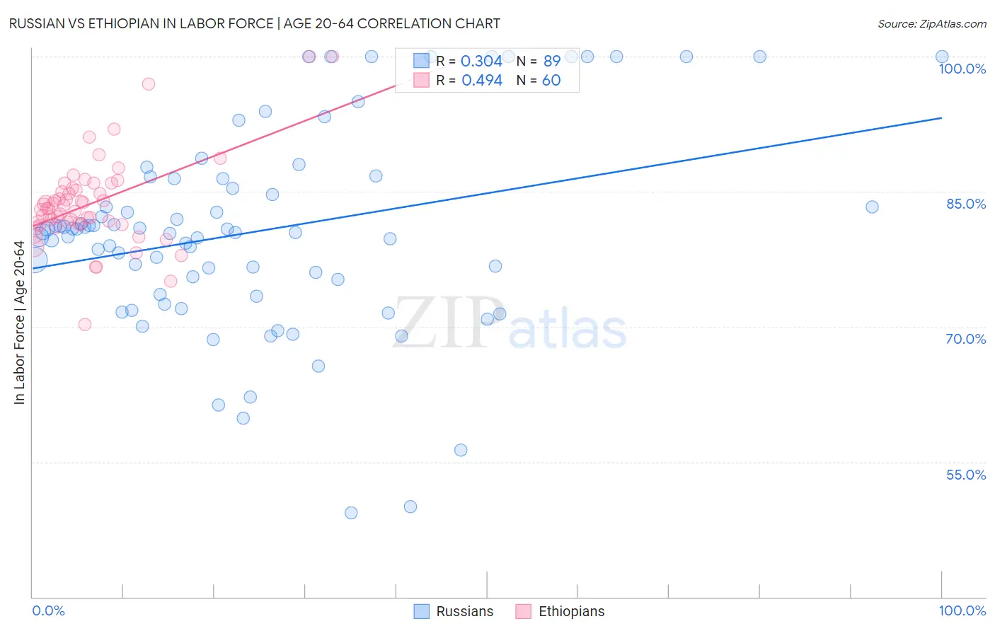 Russian vs Ethiopian In Labor Force | Age 20-64
