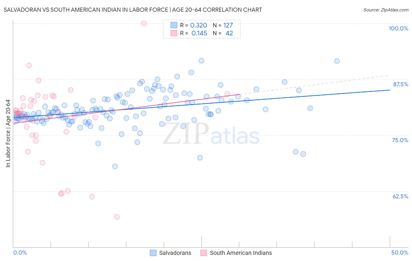 Salvadoran vs South American Indian In Labor Force | Age 20-64