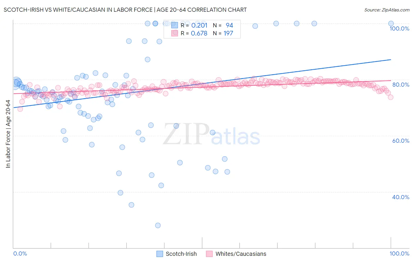 Scotch-Irish vs White/Caucasian In Labor Force | Age 20-64