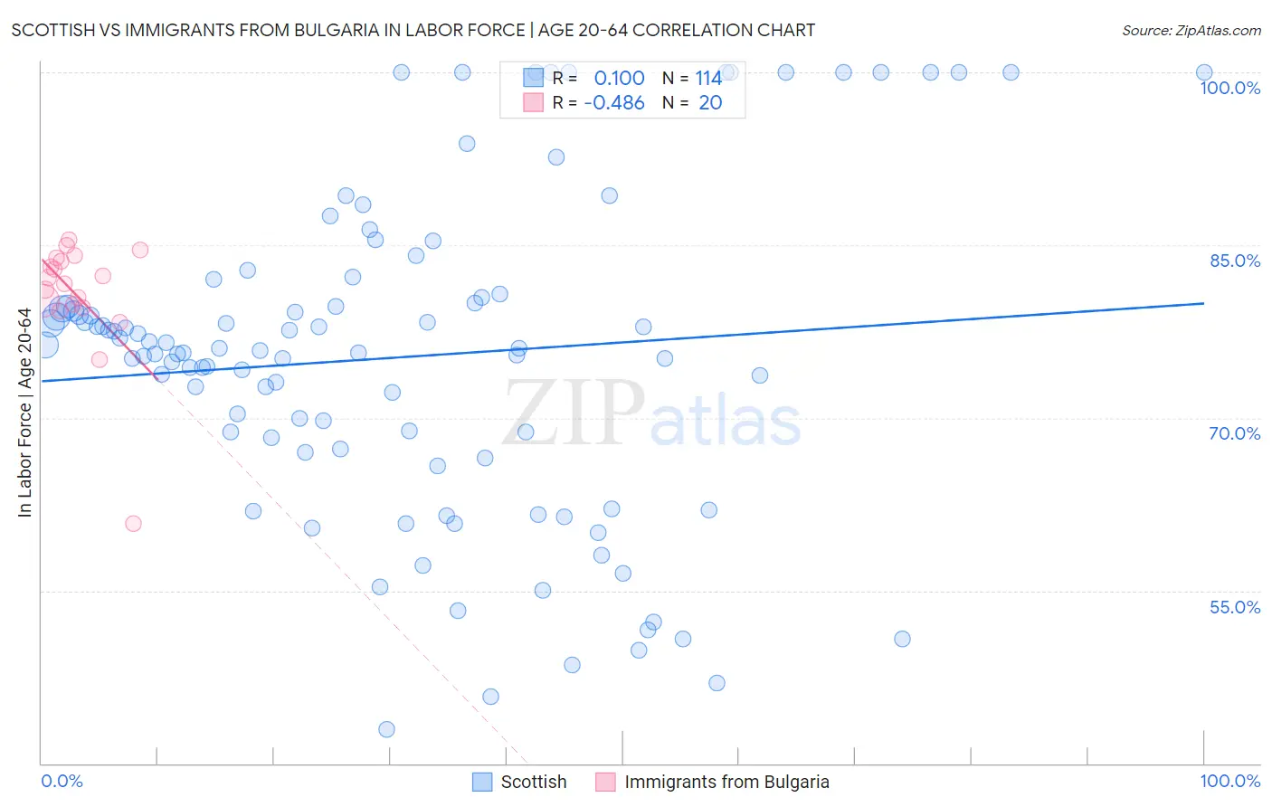 Scottish vs Immigrants from Bulgaria In Labor Force | Age 20-64