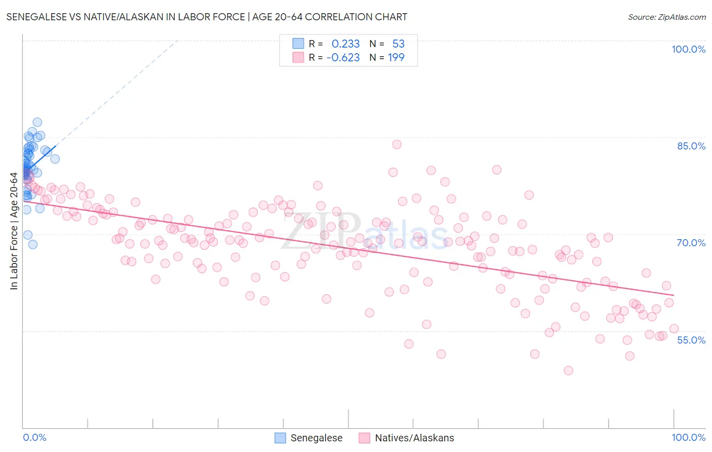 Senegalese vs Native/Alaskan In Labor Force | Age 20-64