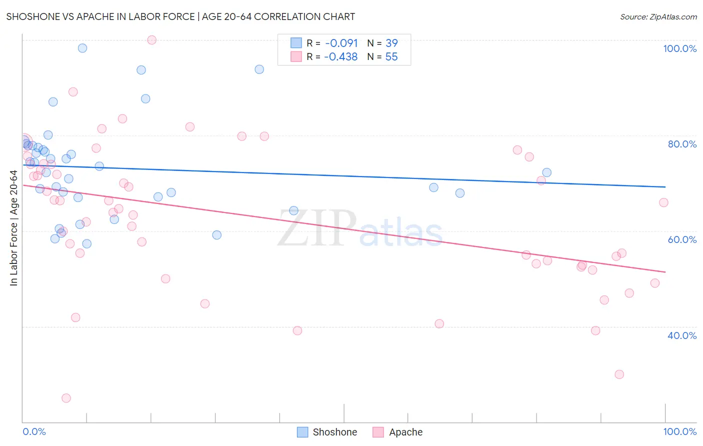 Shoshone vs Apache In Labor Force | Age 20-64