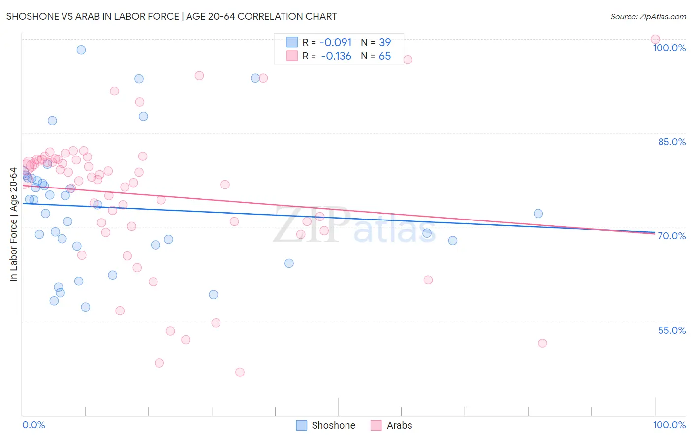 Shoshone vs Arab In Labor Force | Age 20-64
