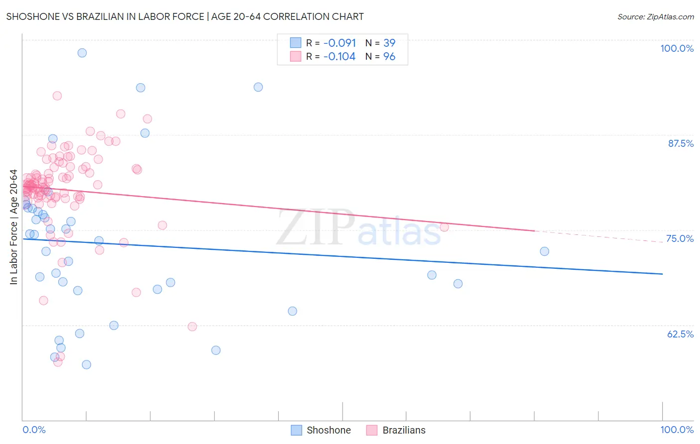 Shoshone vs Brazilian In Labor Force | Age 20-64