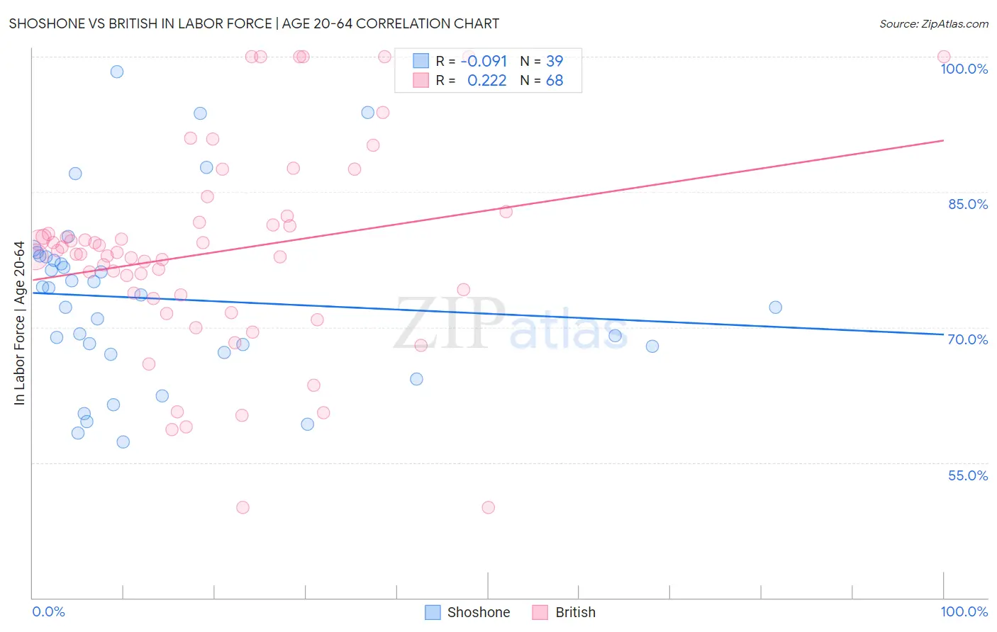 Shoshone vs British In Labor Force | Age 20-64