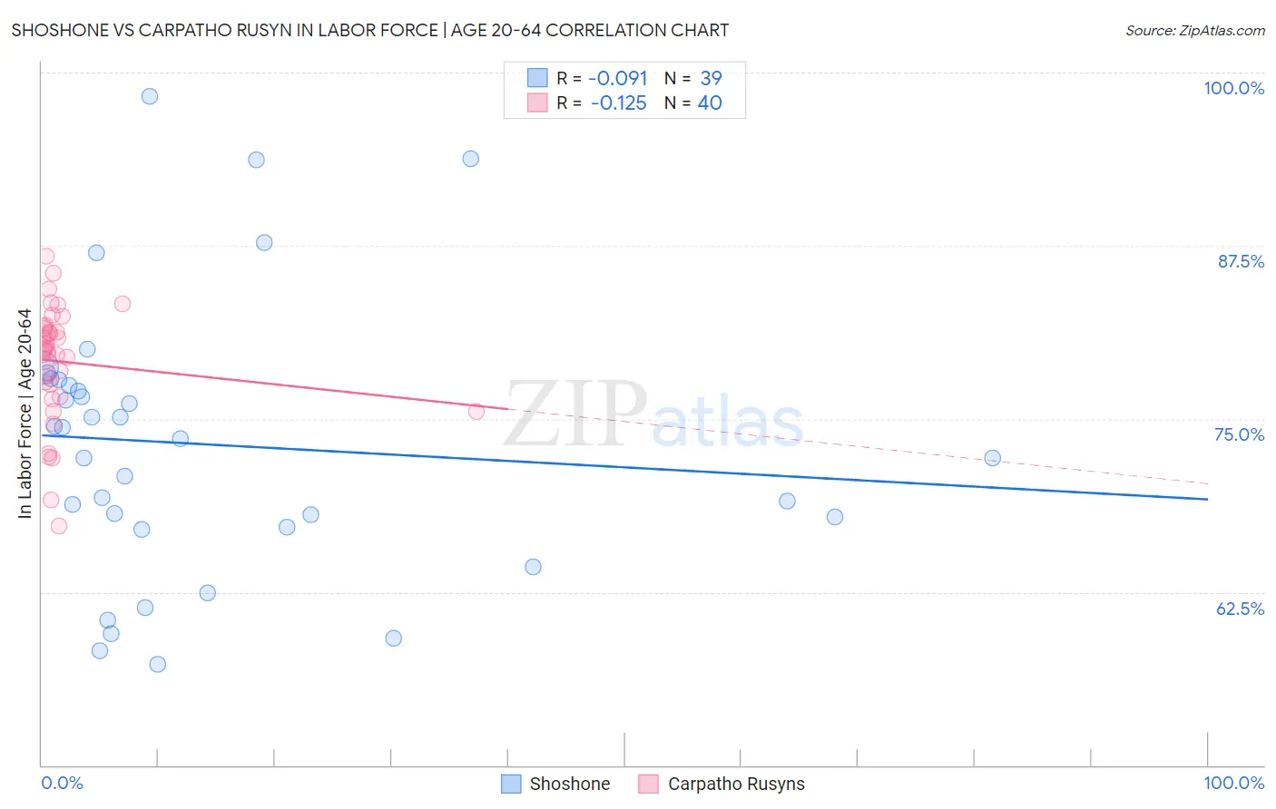 Shoshone vs Carpatho Rusyn In Labor Force | Age 20-64