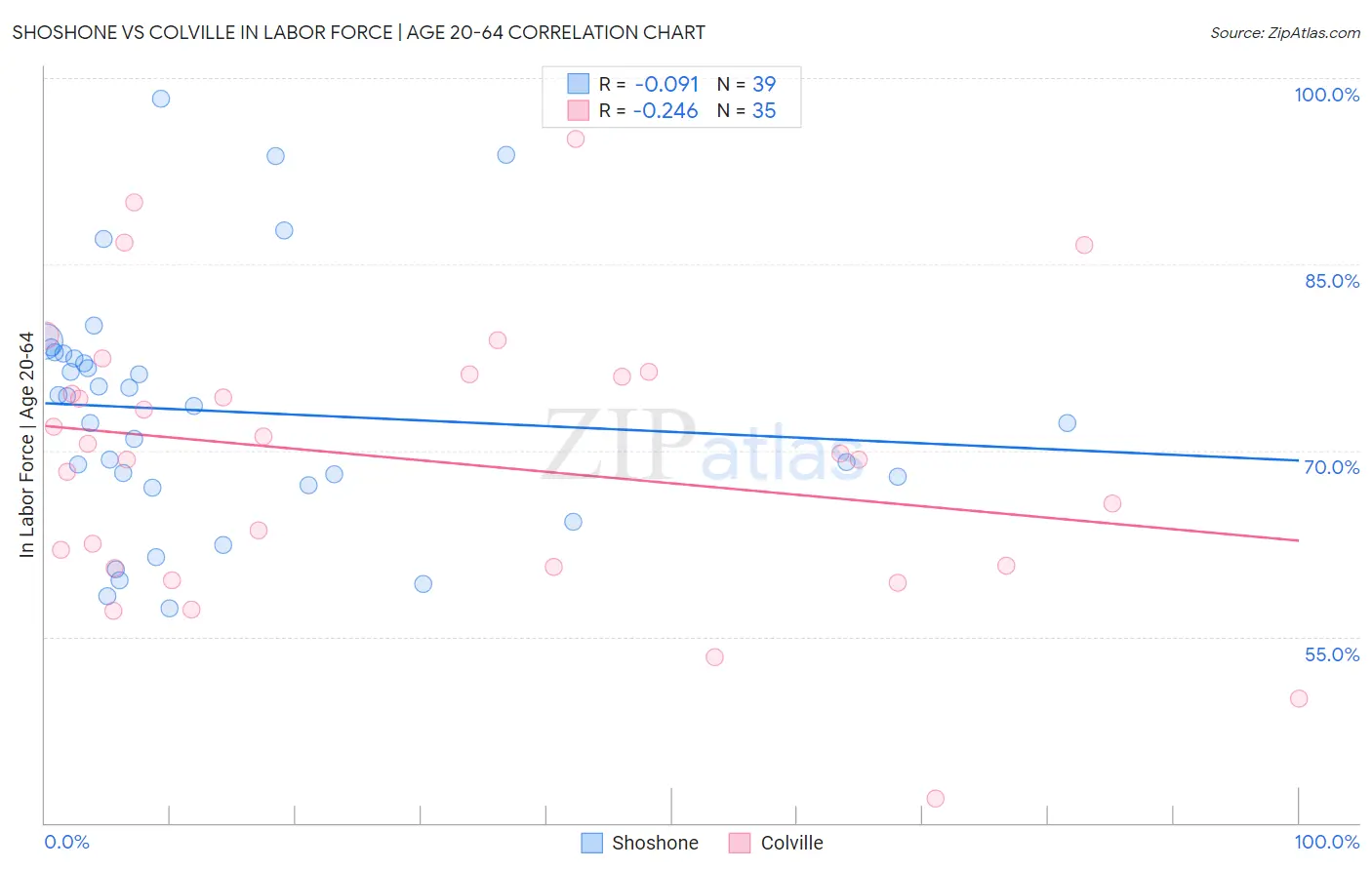 Shoshone vs Colville In Labor Force | Age 20-64