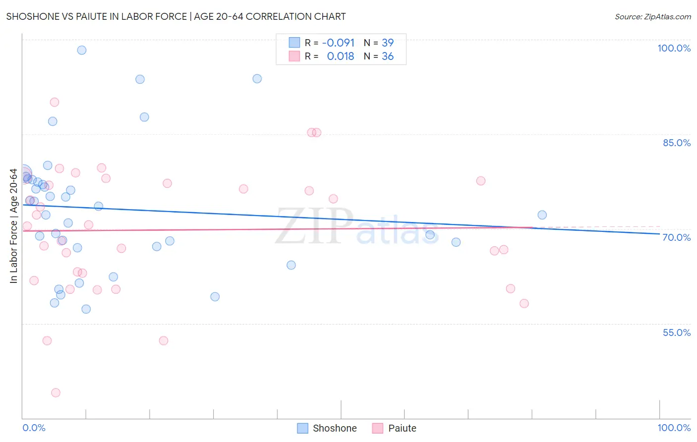 Shoshone vs Paiute In Labor Force | Age 20-64