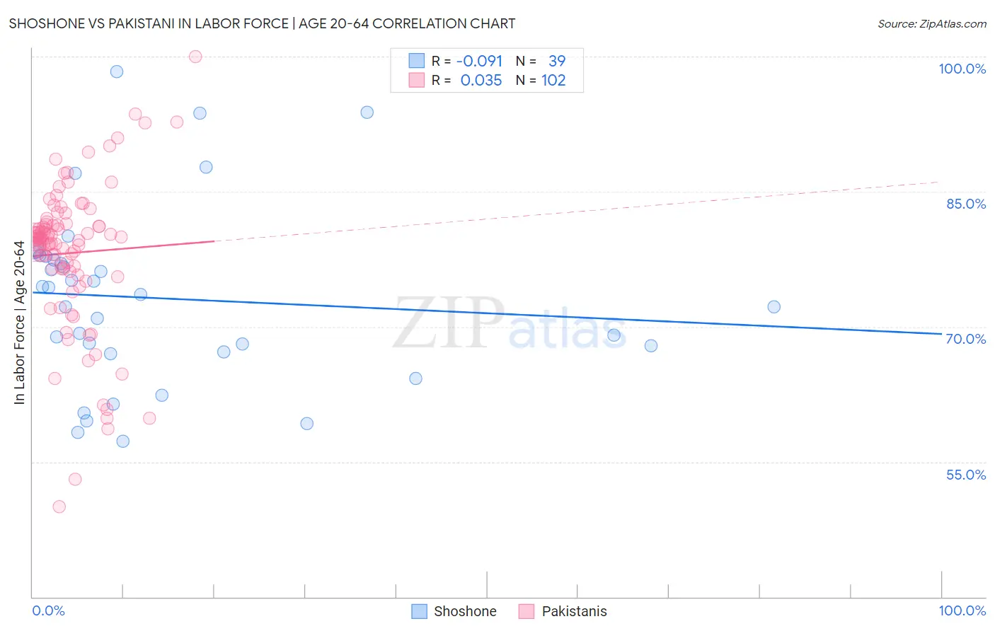 Shoshone vs Pakistani In Labor Force | Age 20-64