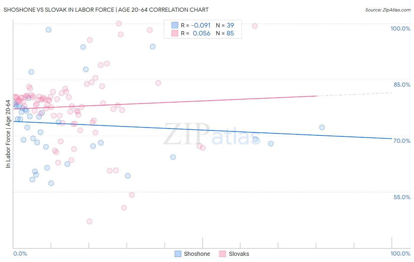 Shoshone vs Slovak In Labor Force | Age 20-64