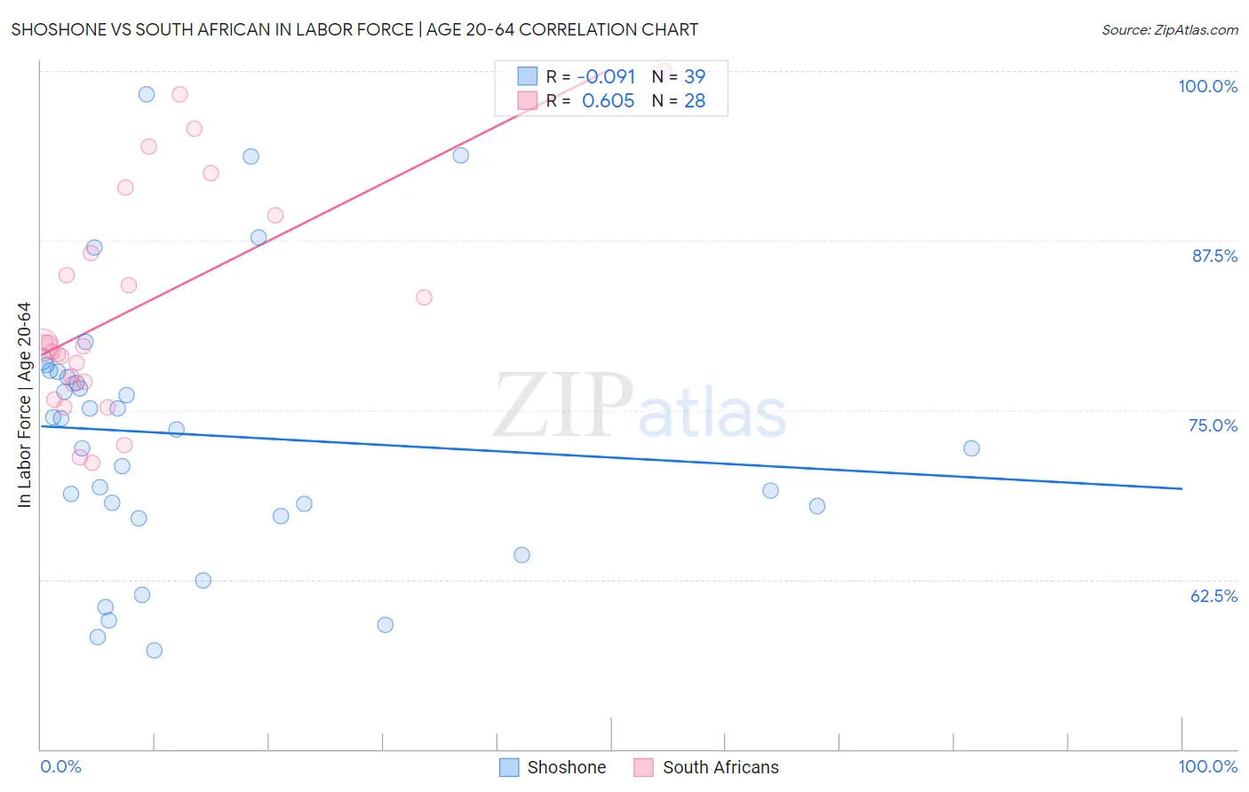 Shoshone vs South African In Labor Force | Age 20-64