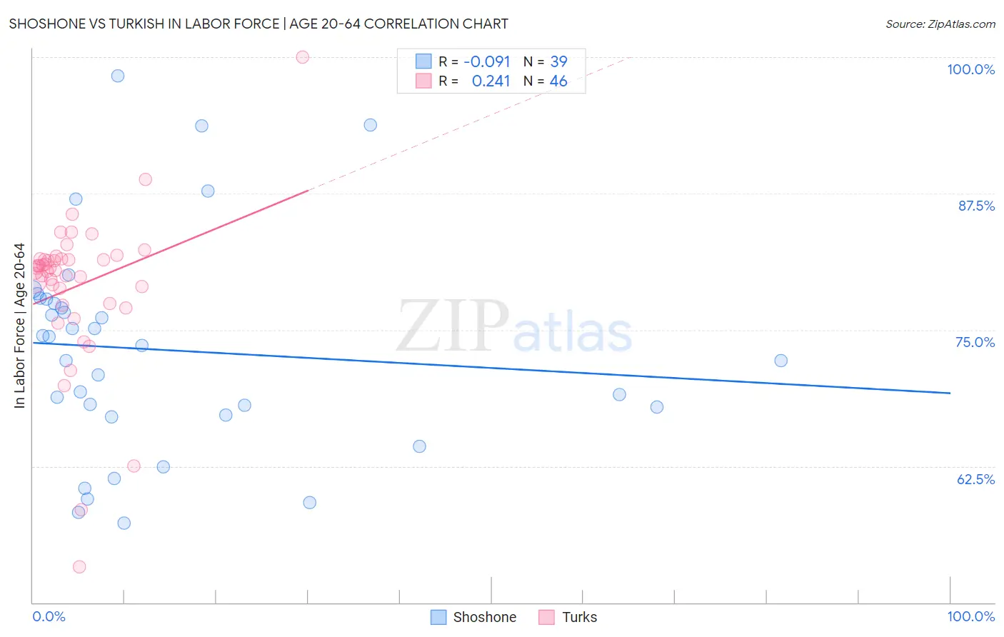 Shoshone vs Turkish In Labor Force | Age 20-64