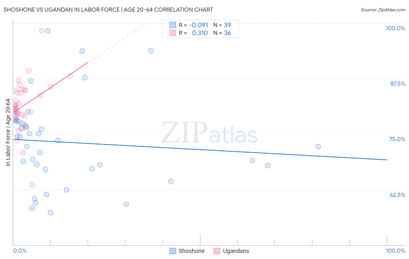 Shoshone vs Ugandan In Labor Force | Age 20-64