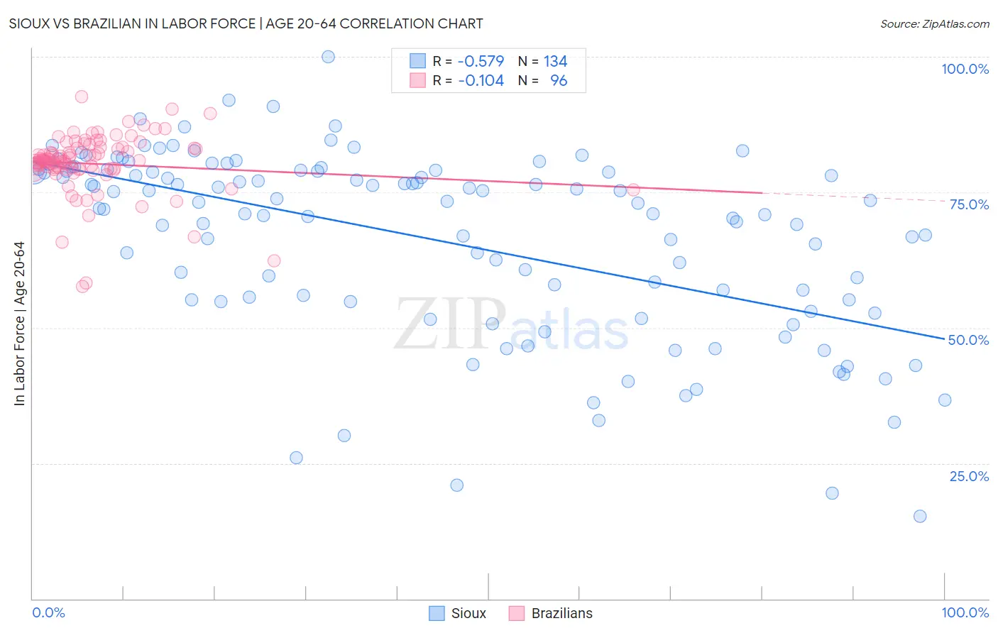 Sioux vs Brazilian In Labor Force | Age 20-64