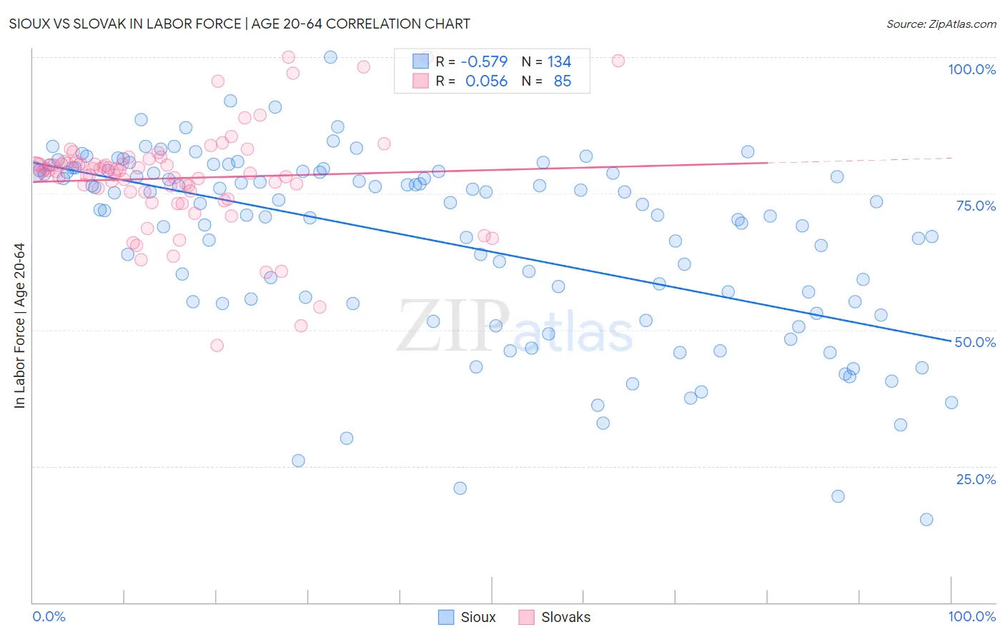 Sioux vs Slovak In Labor Force | Age 20-64