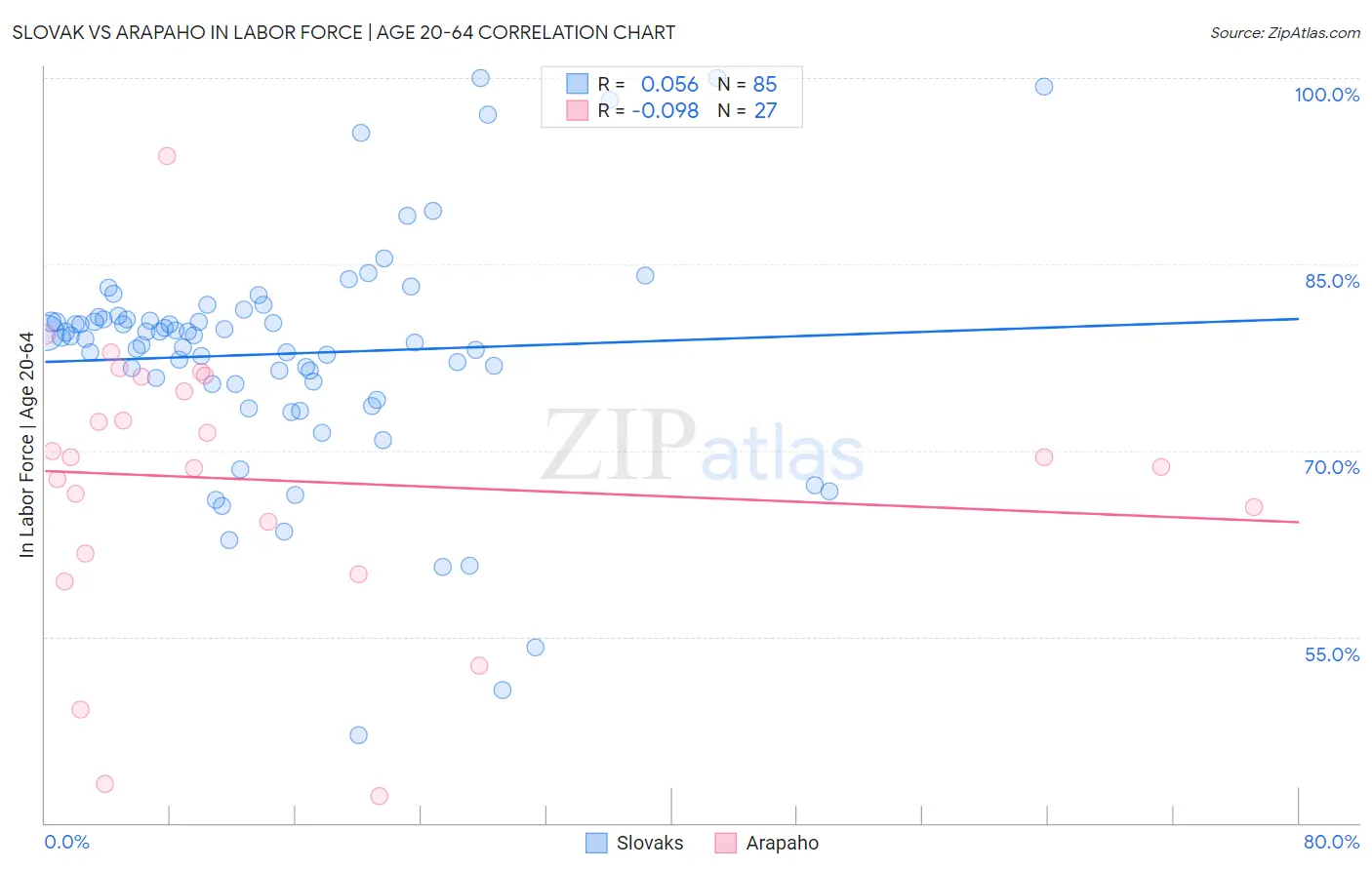 Slovak vs Arapaho In Labor Force | Age 20-64