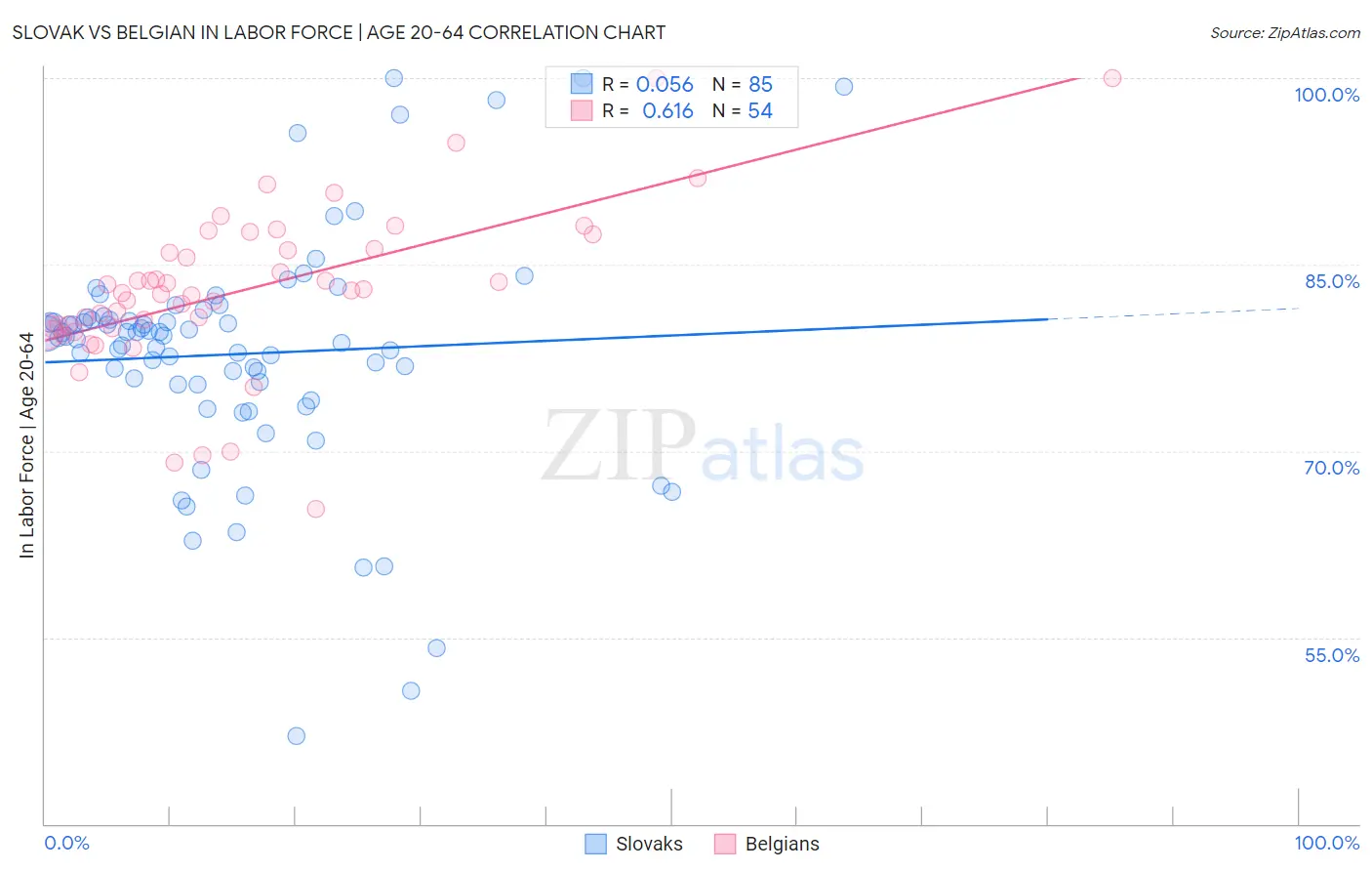 Slovak vs Belgian In Labor Force | Age 20-64
