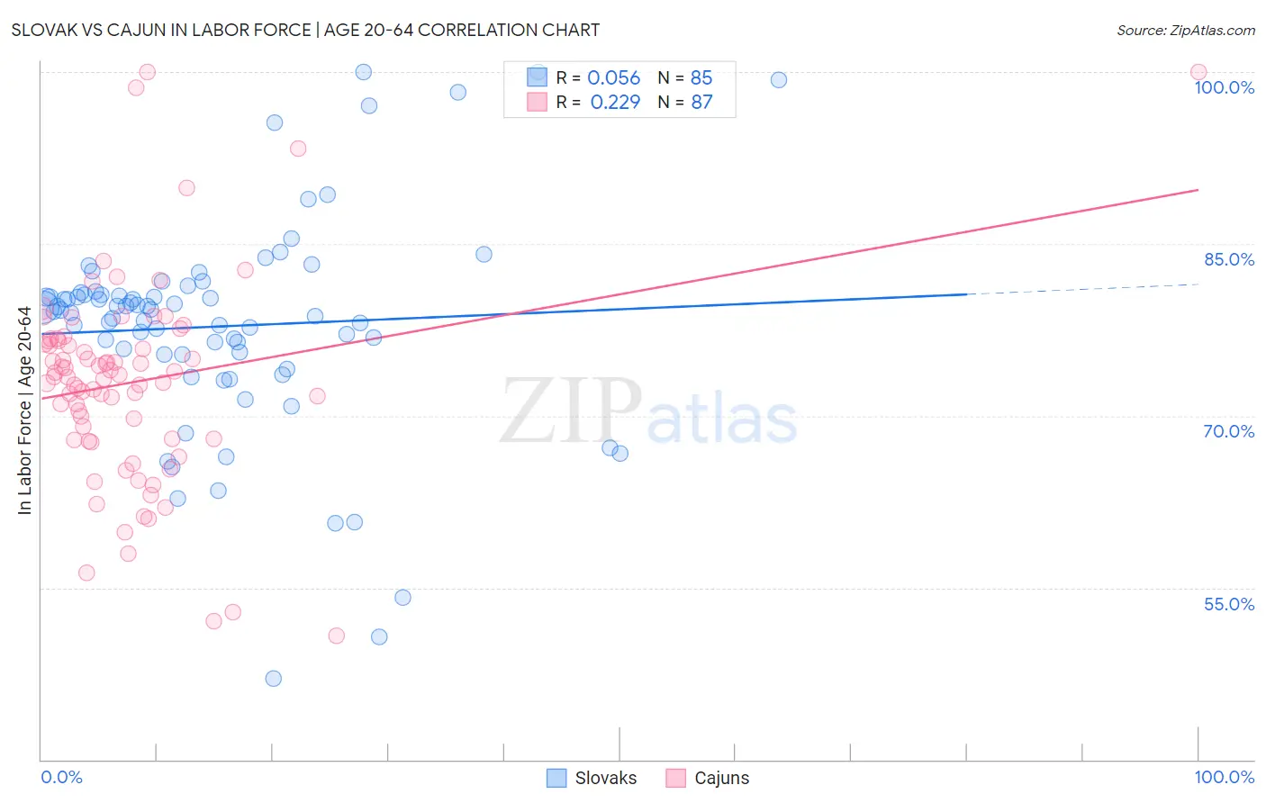 Slovak vs Cajun In Labor Force | Age 20-64
