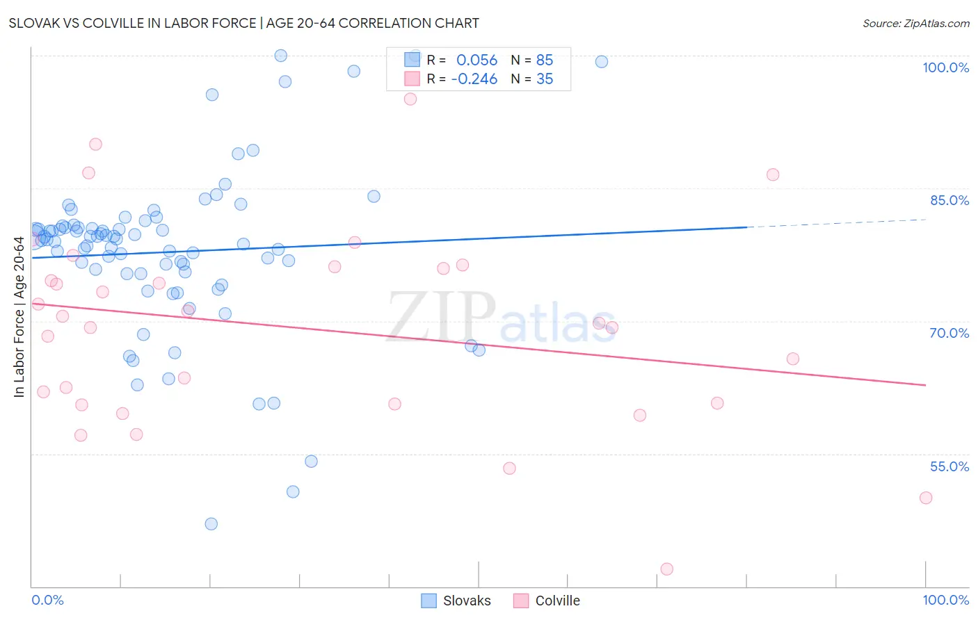 Slovak vs Colville In Labor Force | Age 20-64