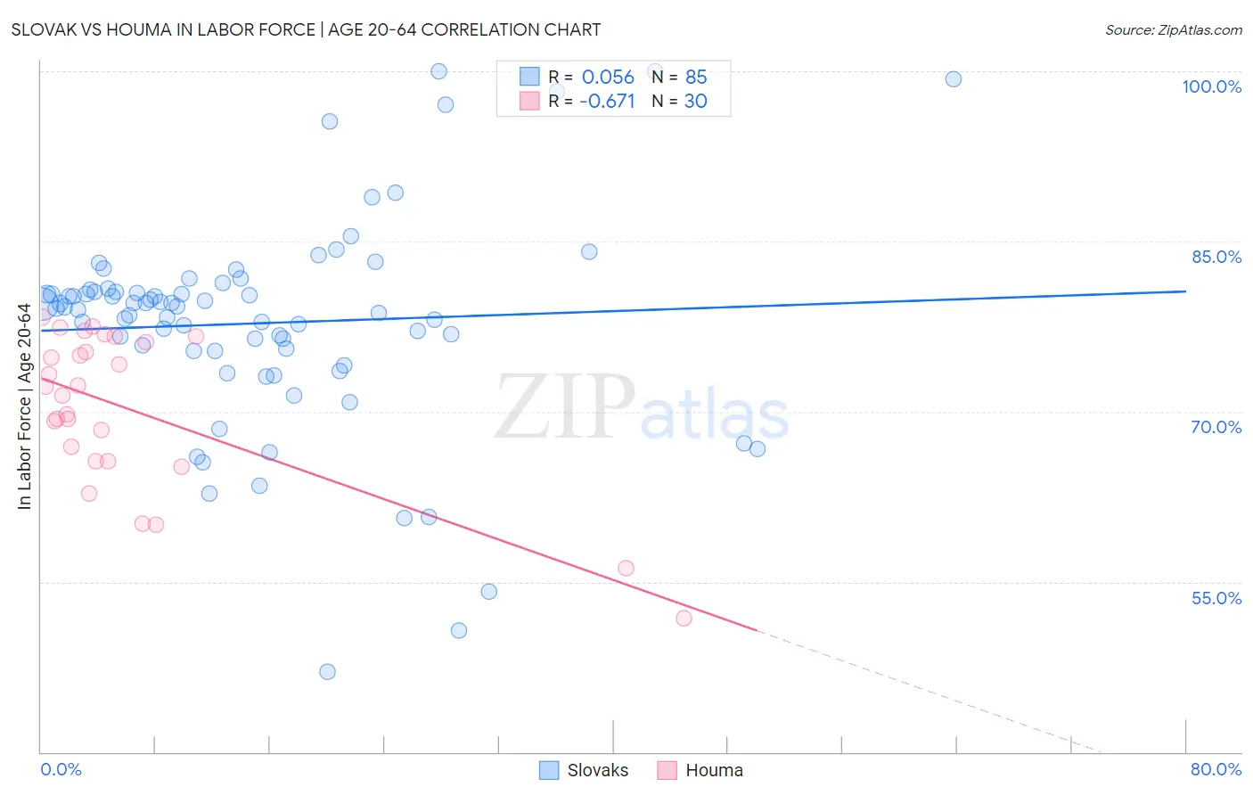 Slovak vs Houma In Labor Force | Age 20-64