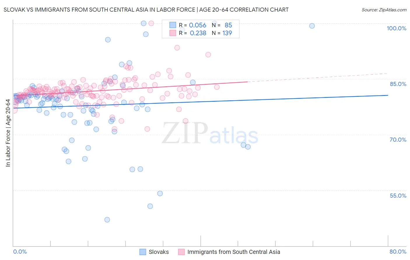 Slovak vs Immigrants from South Central Asia In Labor Force | Age 20-64