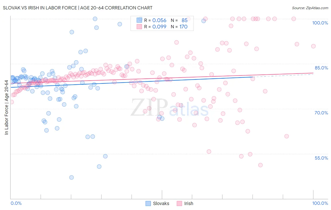 Slovak vs Irish In Labor Force | Age 20-64