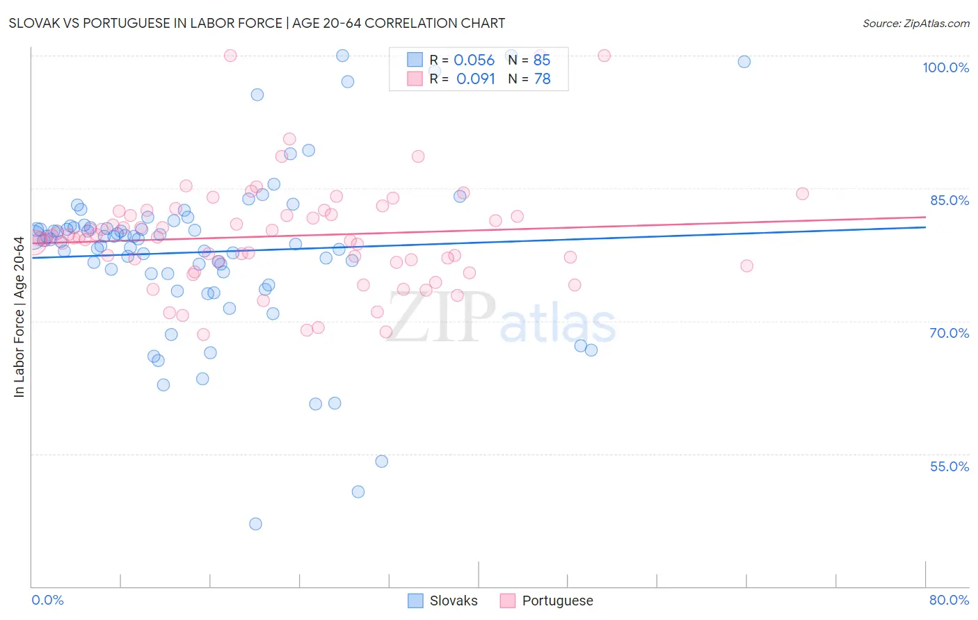 Slovak vs Portuguese In Labor Force | Age 20-64