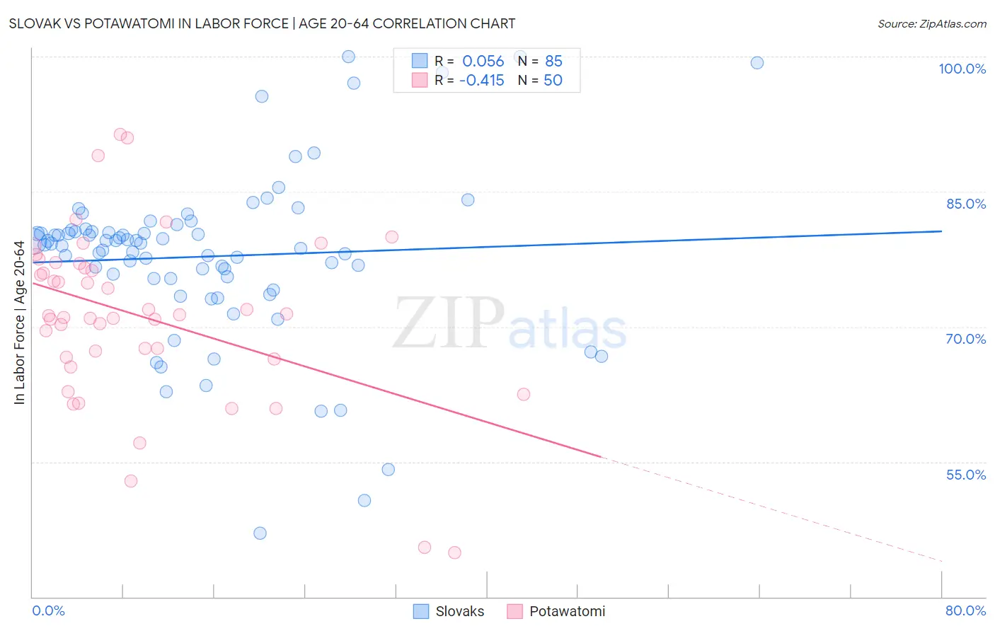 Slovak vs Potawatomi In Labor Force | Age 20-64