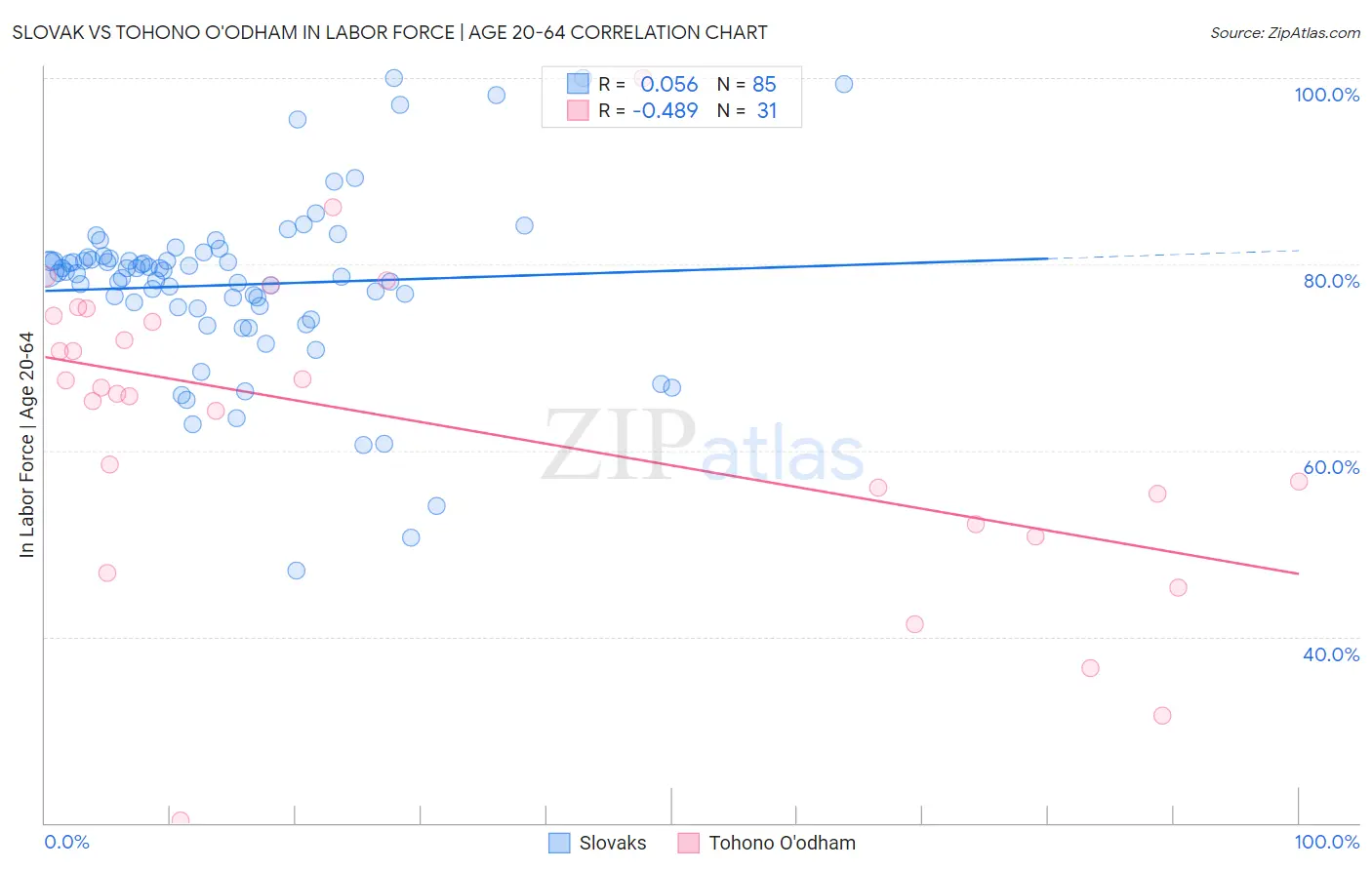 Slovak vs Tohono O'odham In Labor Force | Age 20-64