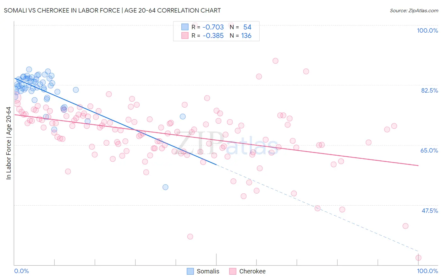 Somali vs Cherokee In Labor Force | Age 20-64