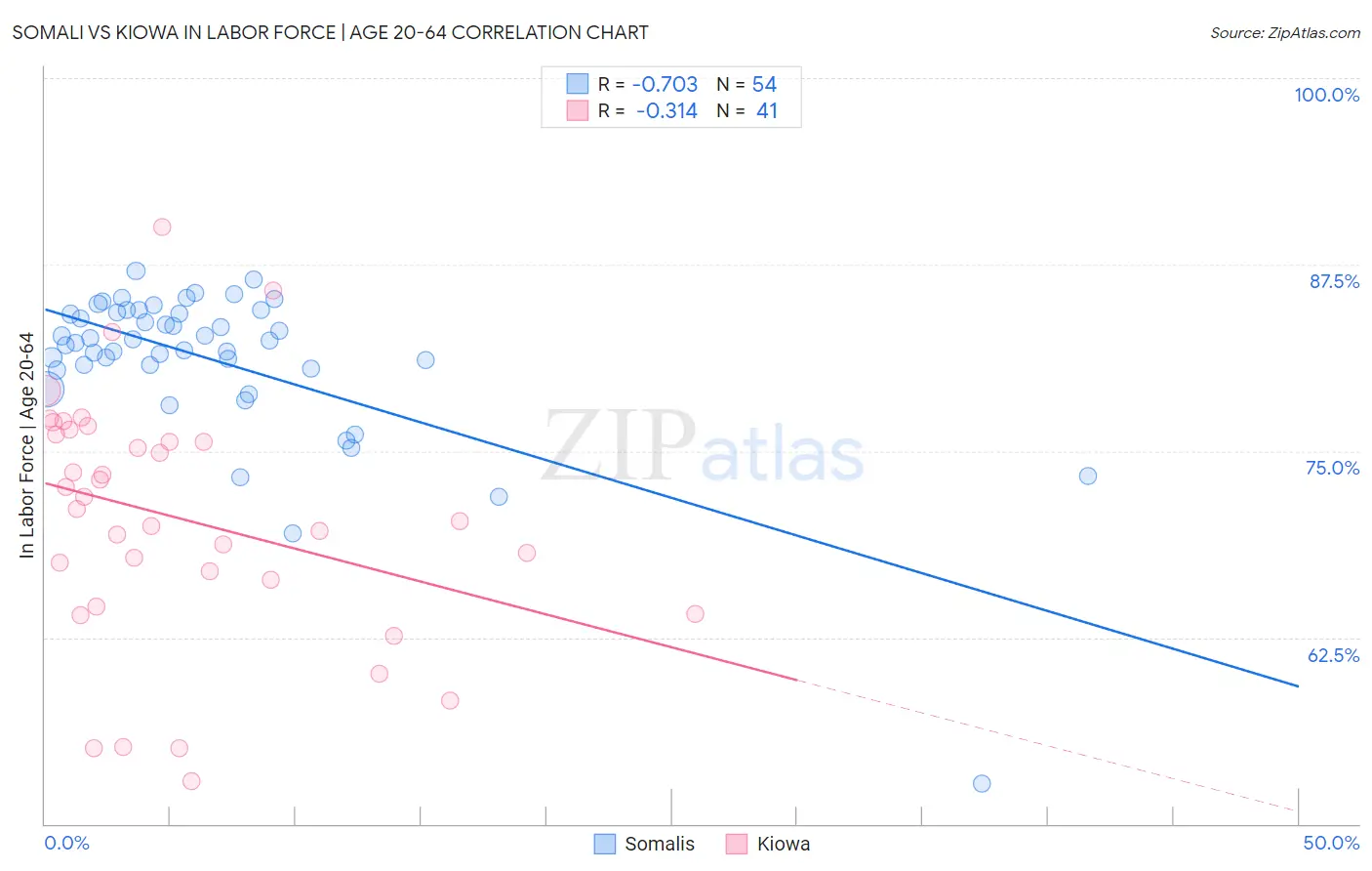 Somali vs Kiowa In Labor Force | Age 20-64