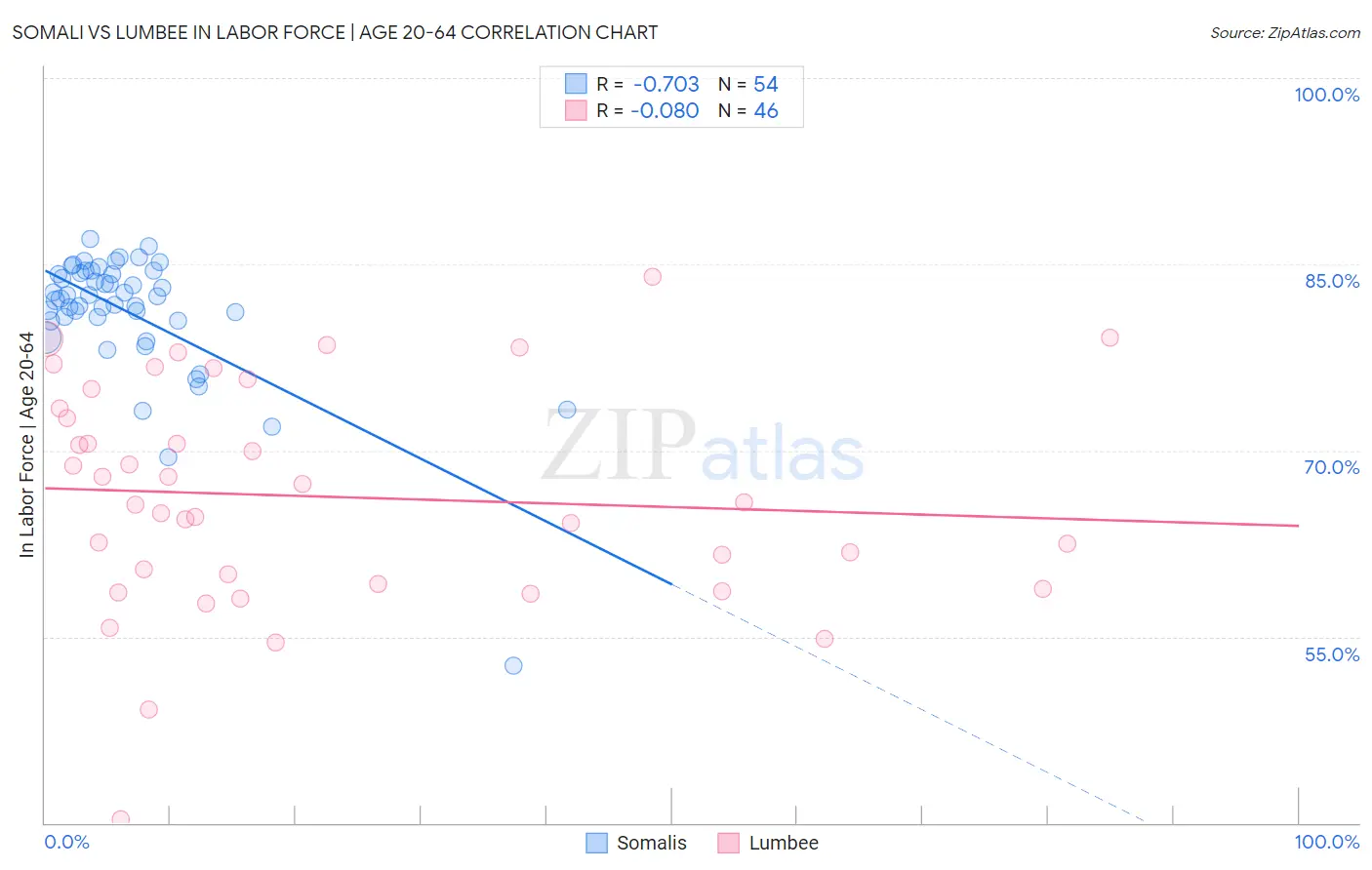 Somali vs Lumbee In Labor Force | Age 20-64
