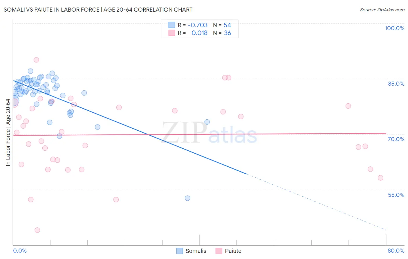 Somali vs Paiute In Labor Force | Age 20-64