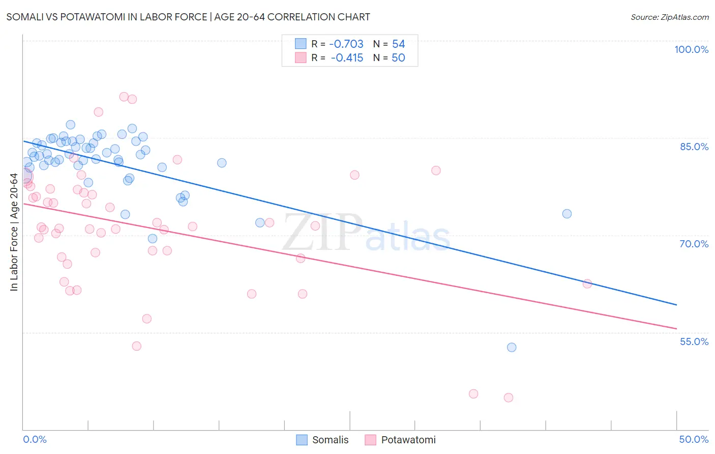 Somali vs Potawatomi In Labor Force | Age 20-64