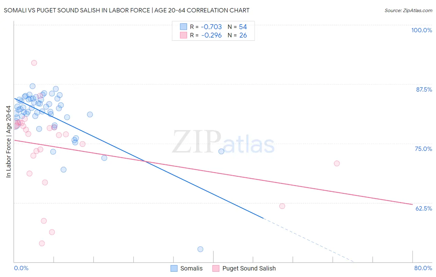 Somali vs Puget Sound Salish In Labor Force | Age 20-64