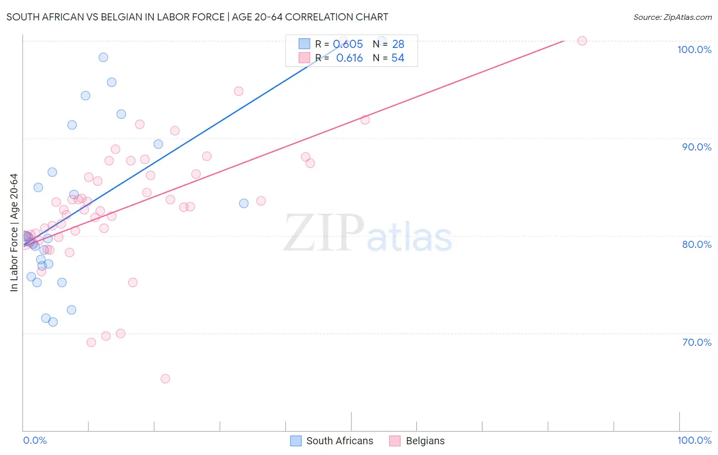 South African vs Belgian In Labor Force | Age 20-64