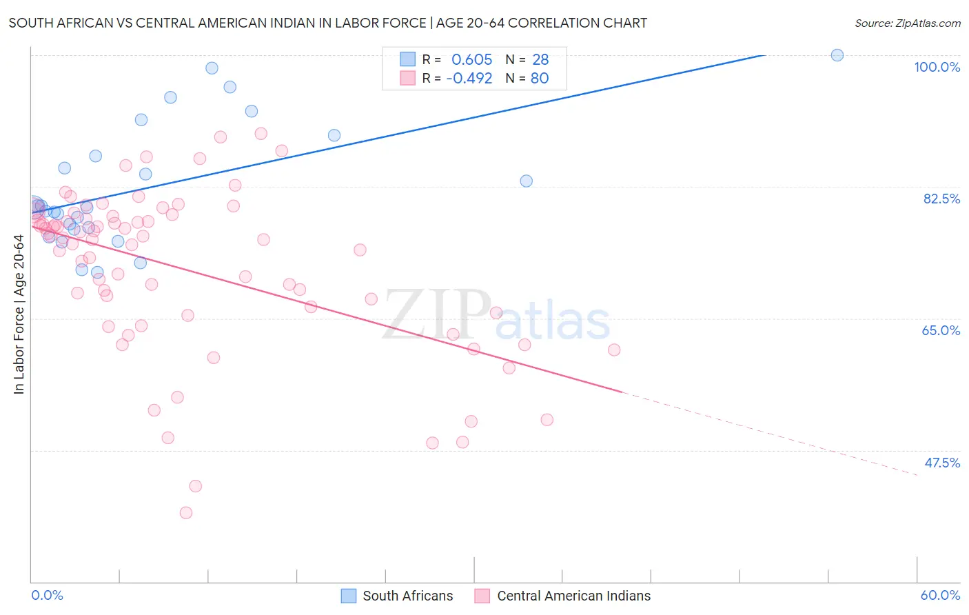 South African vs Central American Indian In Labor Force | Age 20-64