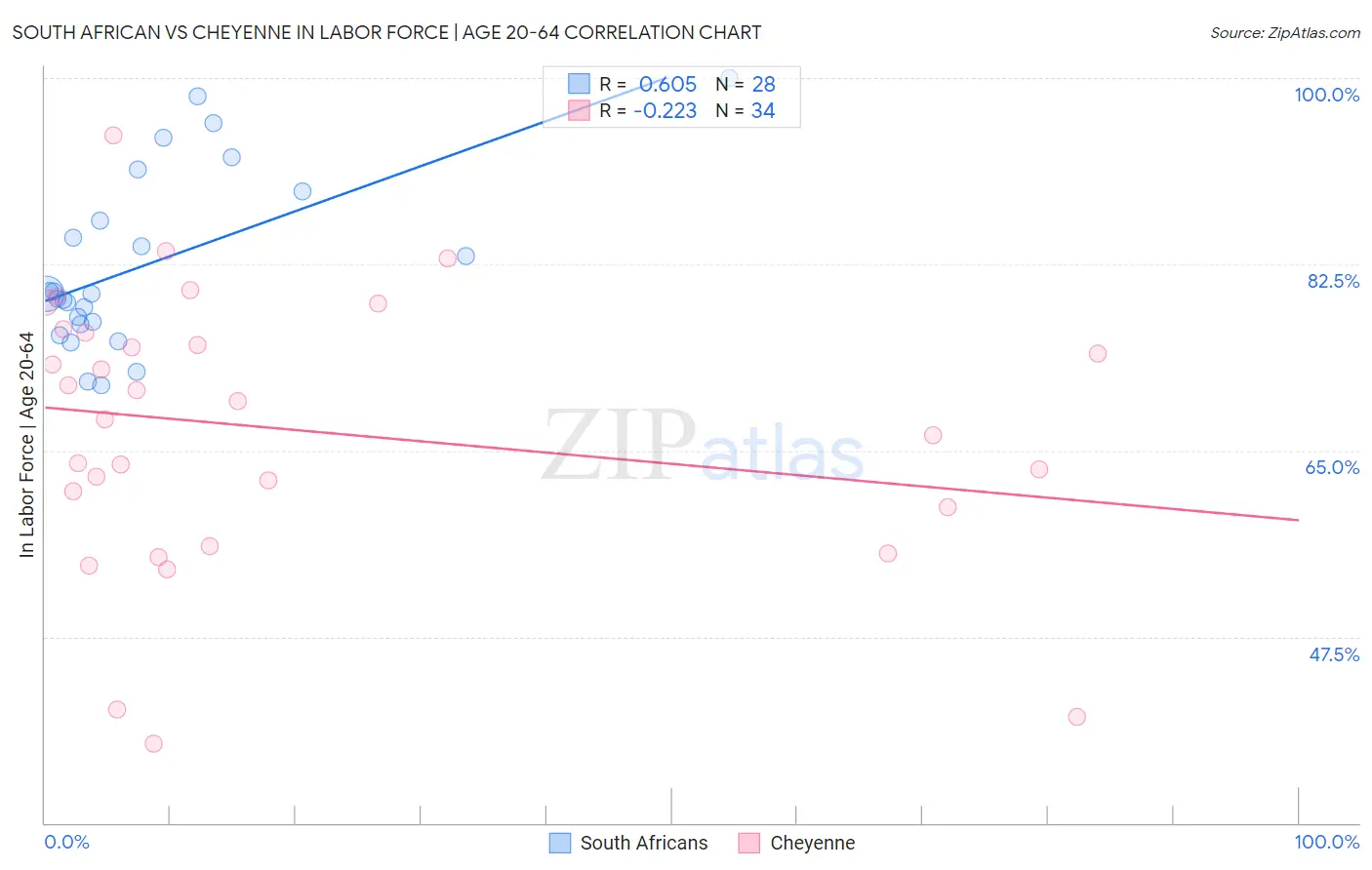 South African vs Cheyenne In Labor Force | Age 20-64