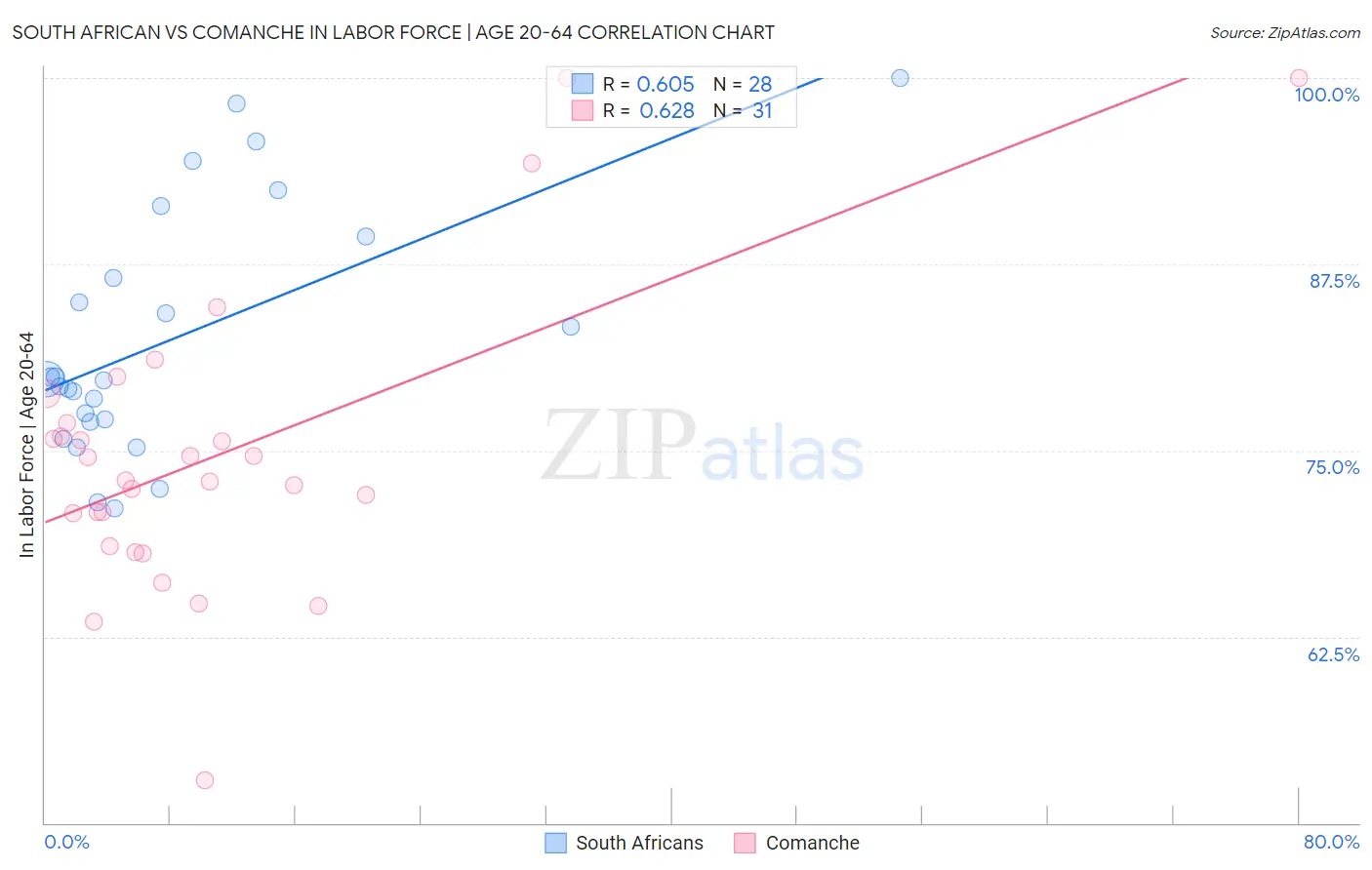 South African vs Comanche In Labor Force | Age 20-64
