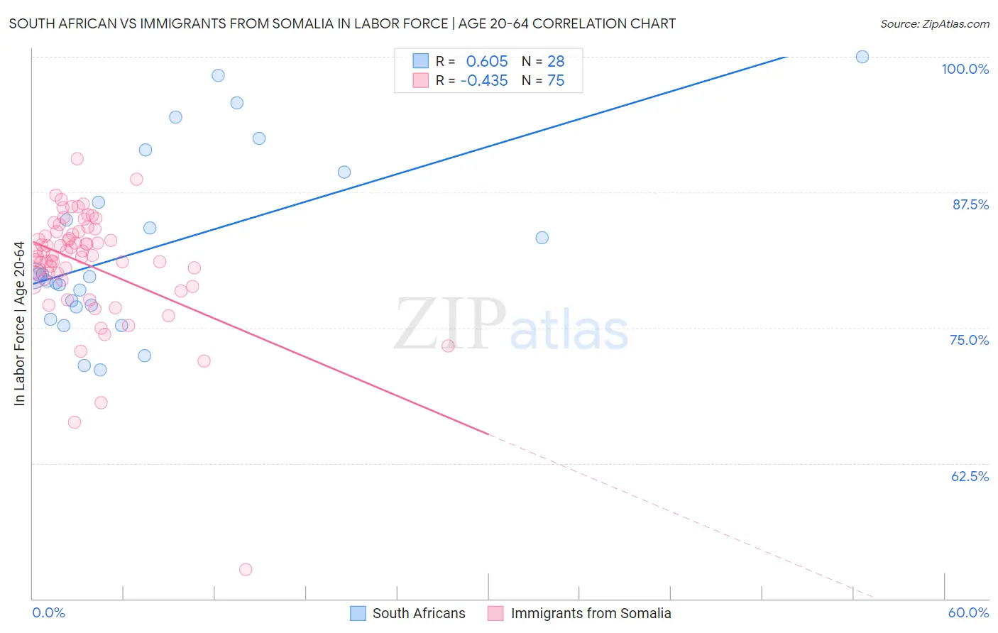 South African vs Immigrants from Somalia In Labor Force | Age 20-64