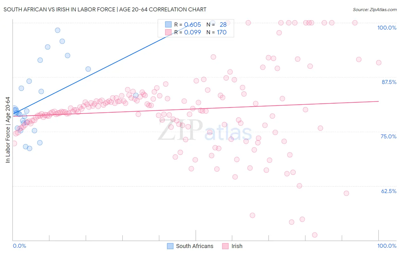 South African vs Irish In Labor Force | Age 20-64