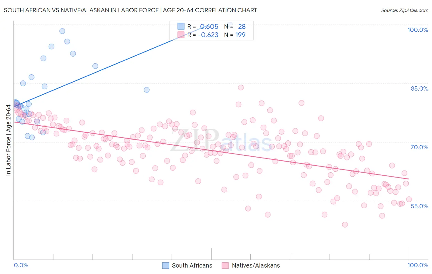 South African vs Native/Alaskan In Labor Force | Age 20-64