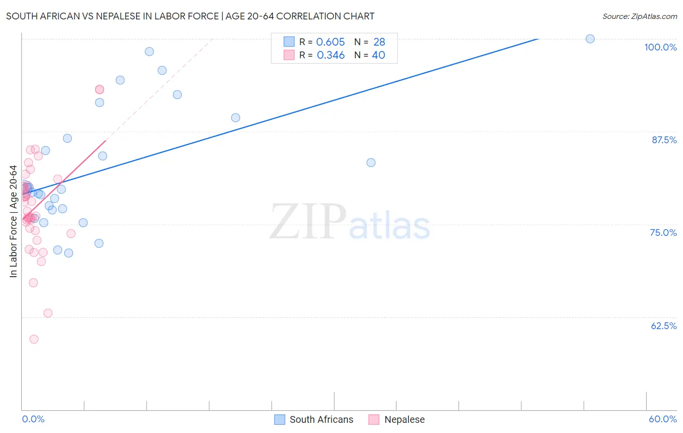 South African vs Nepalese In Labor Force | Age 20-64