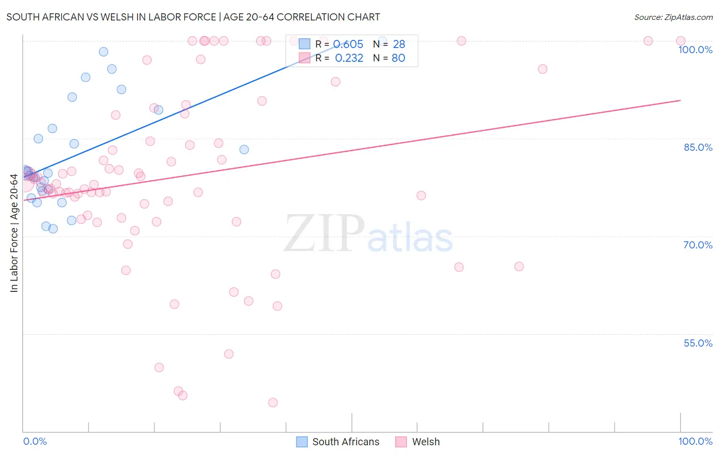 South African vs Welsh In Labor Force | Age 20-64