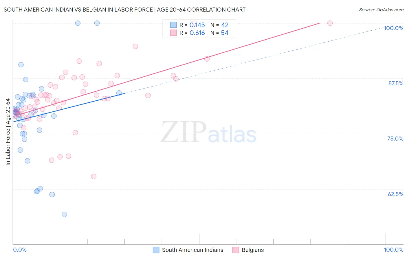 South American Indian vs Belgian In Labor Force | Age 20-64