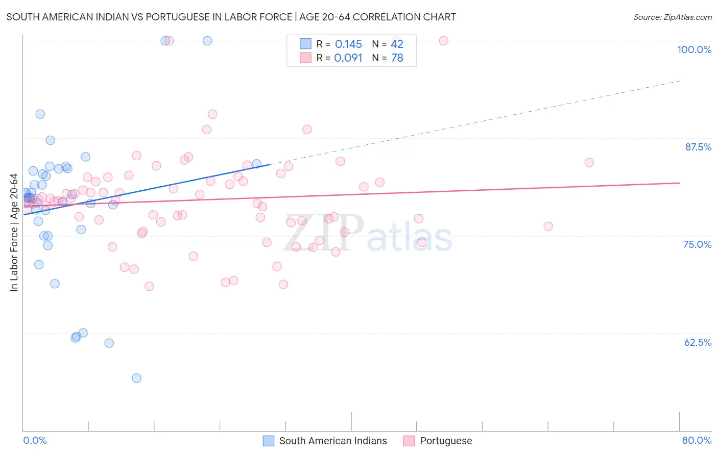 South American Indian vs Portuguese In Labor Force | Age 20-64
